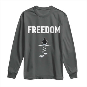 Penguin Freedom Long Sleeve Shirt Funny Nihilist Penguin Hiking Mountains TS14 Dark Heather Print Your Wear