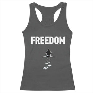 Penguin Freedom Racerback Tank Top Funny Nihilist Penguin Hiking Mountains TS14 Dark Heather Print Your Wear
