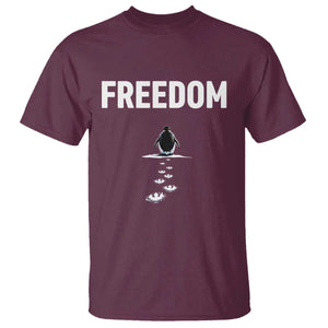 Penguin Freedom T Shirt Funny Nihilist Penguin Hiking Mountains TS14 Maroon Print Your Wear