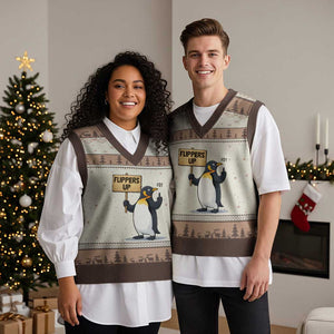 Penguins Resist V-Neck Knit Sweater Vest Flippers Up Protest TS14 Mocha Mousse Print Your Wear