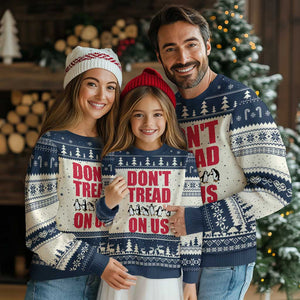 Funny Penguins Resist Protest Ugly Christmas Sweater Don't Tread On Us TS14 Beige Navy Print Your Wear