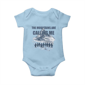 Funny Nihilist Penguin Hiking Baby Onesie The Mountains Are Calling Me TS14 Light Blue Print Your Wear