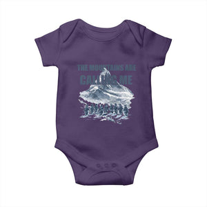 Funny Nihilist Penguin Hiking Baby Onesie The Mountains Are Calling Me TS14 Purple Print Your Wear