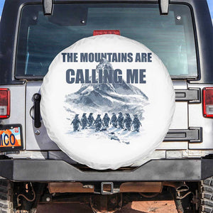 Funny Nihilist Penguin Hiking Spare Tire Cover The Mountains Are Calling Me TS14 No hole White Print Your Wear