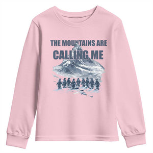 Funny Nihilist Penguin Hiking Youth Sweatshirt The Mountains Are Calling Me TS14 Light Pink Print Your Wear