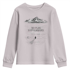 Funny Nihilist Penguin Hiking Youth Sweatshirt No Plan Just Forward TS14 Ice Gray Print Your Wear