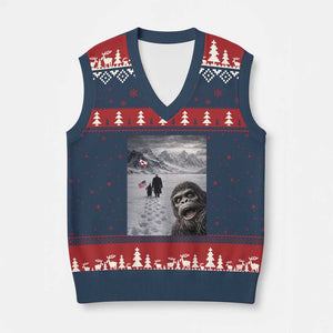 Nihilist Penguin Trump Hiking Mountains V-Neck Knit Sweater Vest Funny Bigfoot Selfie But Why TS14 Navy Red Print Your Wear