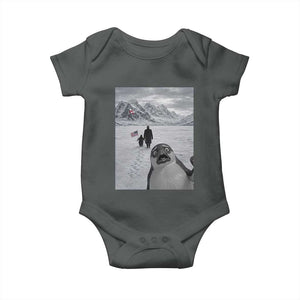 Nihilist Penguin Trump Hiking Mountains Baby Onesie Funny Penguin Selfie But Why TS14 Dark Heather Print Your Wear