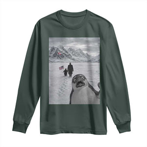 Nihilist Penguin Trump Hiking Mountains Long Sleeve Shirt Funny Penguin Selfie But Why TS14 Dark Forest Green Print Your Wear