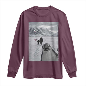 Nihilist Penguin Trump Hiking Mountains Long Sleeve Shirt Funny Penguin Selfie But Why TS14 Maroon Print Your Wear