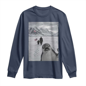 Nihilist Penguin Trump Hiking Mountains Long Sleeve Shirt Funny Penguin Selfie But Why TS14 Navy Print Your Wear