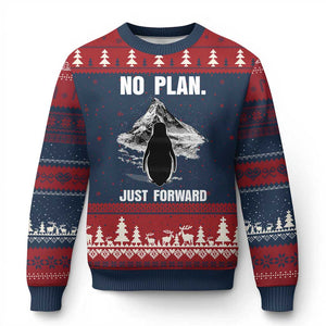 Nihilist Penguin Hiking Meme Ugly Christmas Sweater No Plan Just Forward TS14 Navy Red Print Your Wear