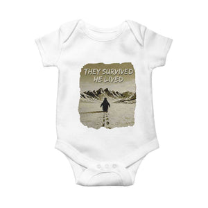 Nihilist Penguin Hiking Meme Baby Onesie They Survived He Lived TS14 White Print Your Wear