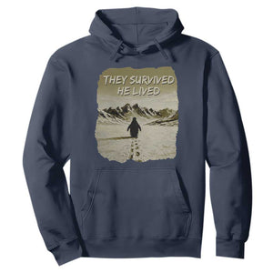 Nihilist Penguin Hiking Meme Hoodie They Survived He Lived TS14 Navy Print Your Wear