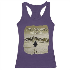 Nihilist Penguin Hiking Meme Racerback Tank Top They Survived He Lived TS14 Purple Print Your Wear