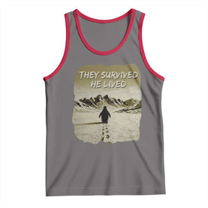 Nihilist Penguin Hiking Meme Tank Top They Survived He Lived TS14 Deep Heather Red Print Your Wear