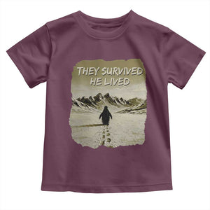 Nihilist Penguin Hiking Meme Toddler T Shirt They Survived He Lived TS14 Maroon Print Your Wear