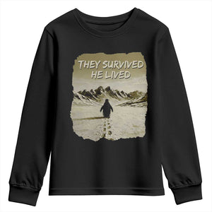 Nihilist Penguin Hiking Meme Youth Sweatshirt They Survived He Lived TS14 Black Print Your Wear