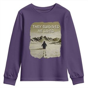 Nihilist Penguin Hiking Meme Youth Sweatshirt They Survived He Lived TS14 Purple Print Your Wear
