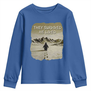 Nihilist Penguin Hiking Meme Youth Sweatshirt They Survived He Lived TS14 Royal Blue Print Your Wear