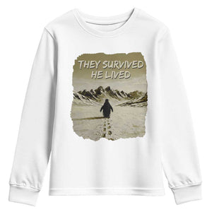 Nihilist Penguin Hiking Meme Youth Sweatshirt They Survived He Lived TS14 White Print Your Wear