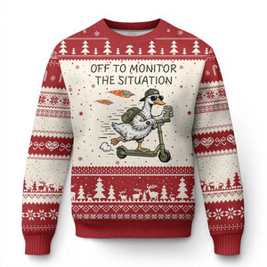 Funny Goose Support Freedom Meme Ugly Christmas Sweater Off To Monitor The Situation TS14 Beige Red Print Your Wear