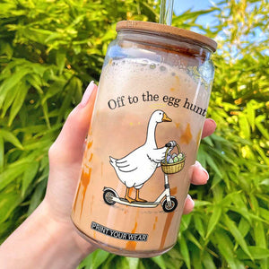 Off To The Egg Hunt Glass Can Funny Easter Goose TS14 White Print Your Wear