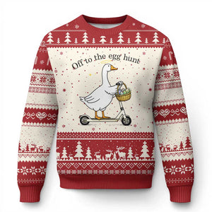 Off To The Egg Hunt Ugly Christmas Sweater Funny Easter Goose TS14 Beige Red Print Your Wear