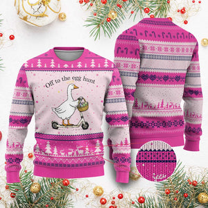 Off To The Egg Hunt Ugly Christmas Sweater Funny Easter Goose TS14 Hot Pink Print Your Wear