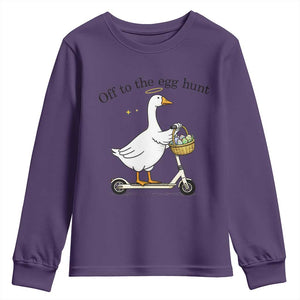 Off To The Egg Hunt Youth Sweatshirt Funny Easter Goose TS14 Purple Print Your Wear