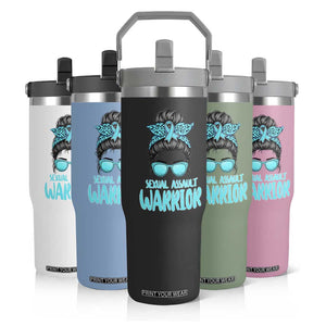 Sexual Assault Awareness Messy Bun Support Survivors Flip Straw Tumbler TS14 Print Your Wear