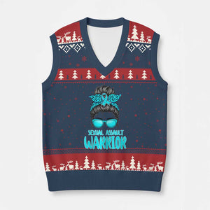 Sexual Assault Awareness Messy Bun Support Survivors V-Neck Knit Sweater Vest TS14 Navy Red Print Your Wear