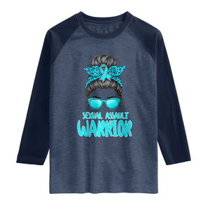 Sexual Assault Awareness Messy Bun Support Survivors Raglan Shirt TS14 Heather Denim Navy Print Your Wear
