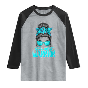 Sexual Assault Awareness Messy Bun Support Survivors Raglan Shirt TS14 Heather Gray Black Print Your Wear