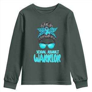 Sexual Assault Awareness Messy Bun Support Survivors Youth Sweatshirt TS14 Dark Forest Green Print Your Wear
