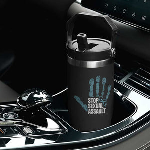 Stop Sexual Assault Flip Straw Tumbler Teal Ribbon Hand TS14 Print Your Wear