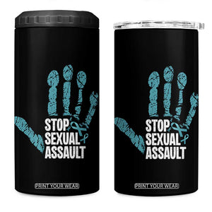 Stop Sexual Assault 4 in 1 Can Cooler Tumbler Teal Ribbon Hand TS14 One Size: 16 oz Black Print Your Wear