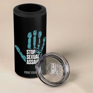 Stop Sexual Assault 4 in 1 Can Cooler Tumbler Teal Ribbon Hand TS14 Print Your Wear