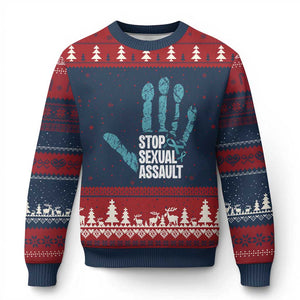 Stop Sexual Assault Ugly Christmas Sweater Teal Ribbon Hand TS14 Navy Red Print Your Wear