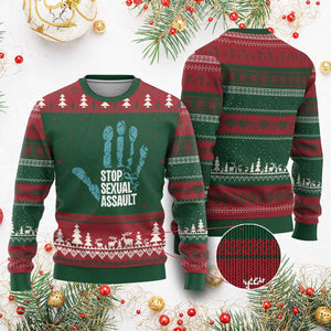 Stop Sexual Assault Ugly Christmas Sweater Teal Ribbon Hand TS14 Red Green Print Your Wear