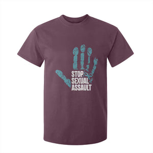 Stop Sexual Assault T Shirt For Kid Teal Ribbon Hand TS14 Maroon Print Your Wear