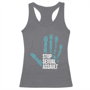 Stop Sexual Assault Racerback Tank Top Teal Ribbon Hand TS14 Charcoal Print Your Wear