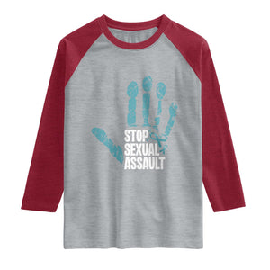 Stop Sexual Assault Raglan Shirt Teal Ribbon Hand TS14 Heather Gray Heather Red Print Your Wear