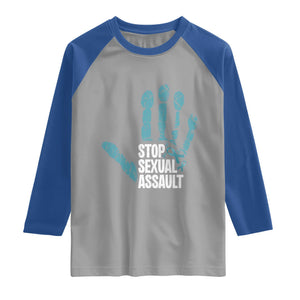 Stop Sexual Assault Raglan Shirt Teal Ribbon Hand TS14 Sport Gray Royal Print Your Wear