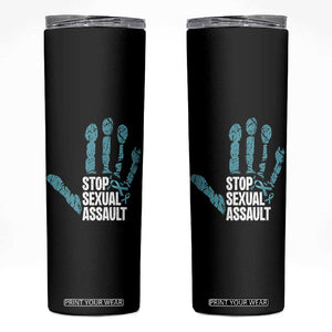 Stop Sexual Assault Skinny Tumbler Teal Ribbon Hand TS14 Black Print Your Wear