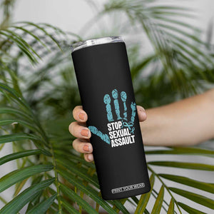 Stop Sexual Assault Skinny Tumbler Teal Ribbon Hand TS14 Print Your Wear