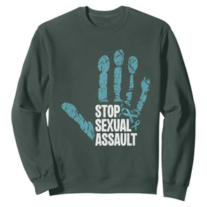 Stop Sexual Assault Sweatshirt Teal Ribbon Hand TS14 Dark Forest Green Print Your Wear