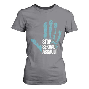 Stop Sexual Assault T Shirt For Women Teal Ribbon Hand TS14 Charcoal Print Your Wear