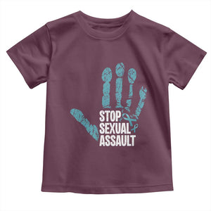 Stop Sexual Assault Toddler T Shirt Teal Ribbon Hand TS14 Maroon Print Your Wear