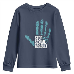Stop Sexual Assault Youth Sweatshirt Teal Ribbon Hand TS14 Navy Print Your Wear